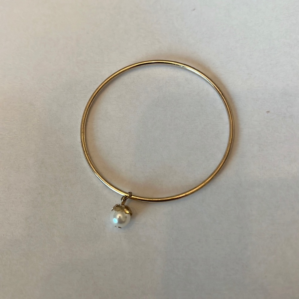 Gold plated faux Pearl charm bangle bracelet